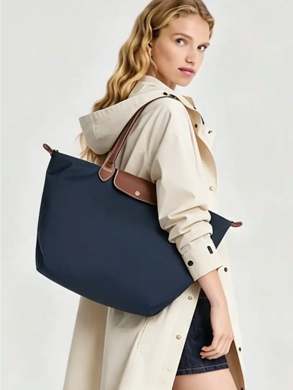 Le Pliage Large Shoulder ToteBag Navy NWT